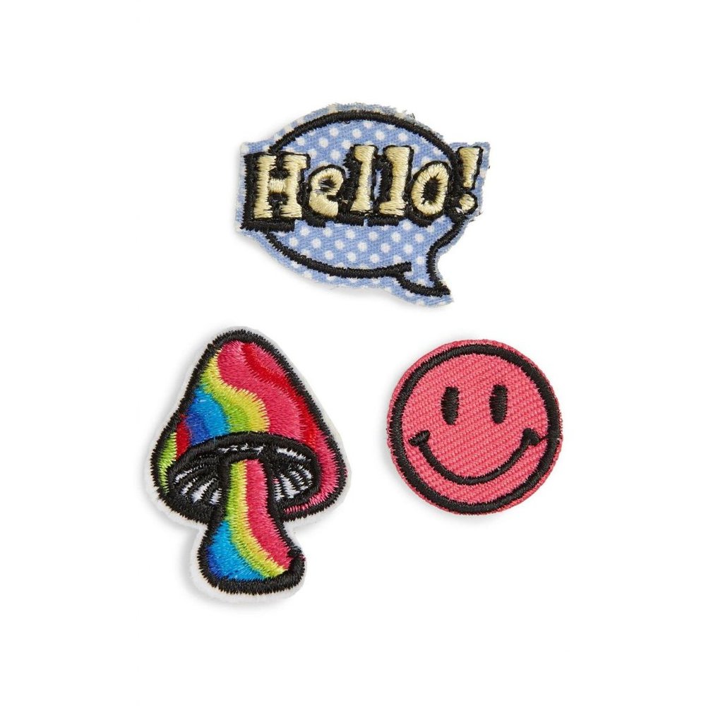NWT BP. Assorted 3-Pack Psychedelic Hello Mushroom Smiley Face Patches Iron On